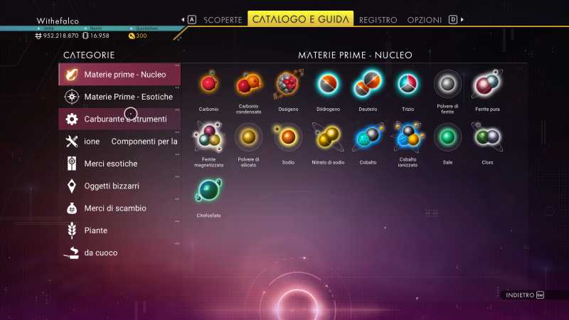 no man's sky menù materie prime