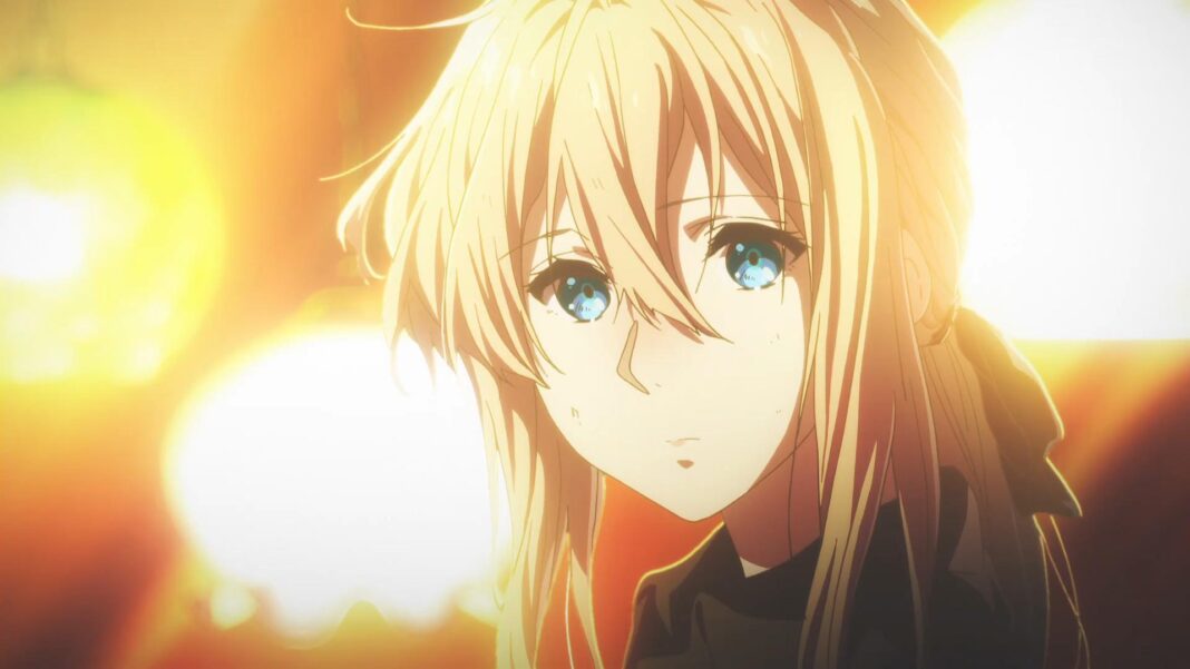 Violet Evergarden e lettere dall’anima Violet Evergarden davanti ad una bancarella