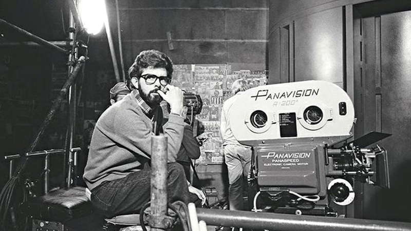 george-lucas alla macchina da presa sul set di star wars