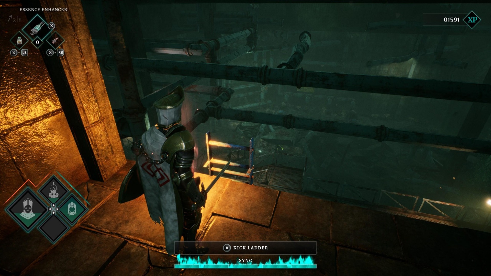 Esplorazione degli oscuri ambienti industriali di Deathbound durante una sezione di gameplay