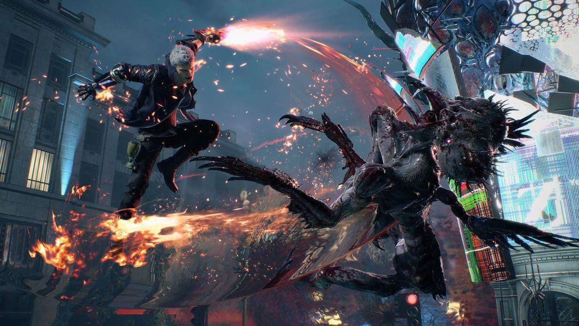 Nero combatte contro un demone in Devil May Cry 5