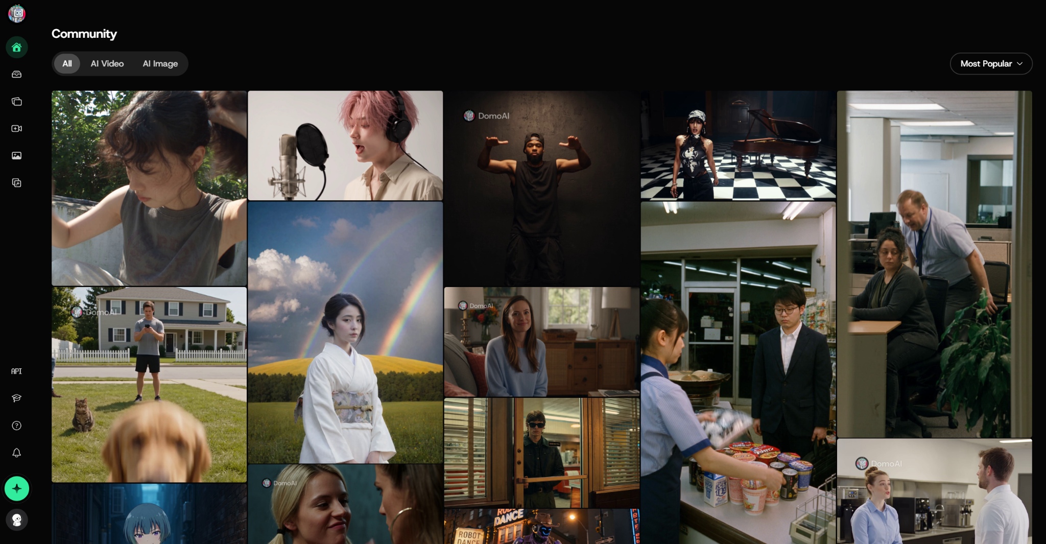 Community di DomoAI con creazioni video e immagini condivise dagli utenti