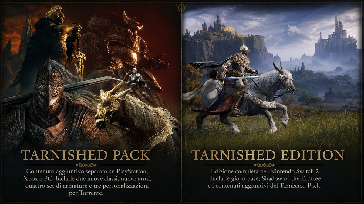 Infografica che confronta Tarnished Pack e Tarnished Edition nelle notizie Top Games su Elden Ring