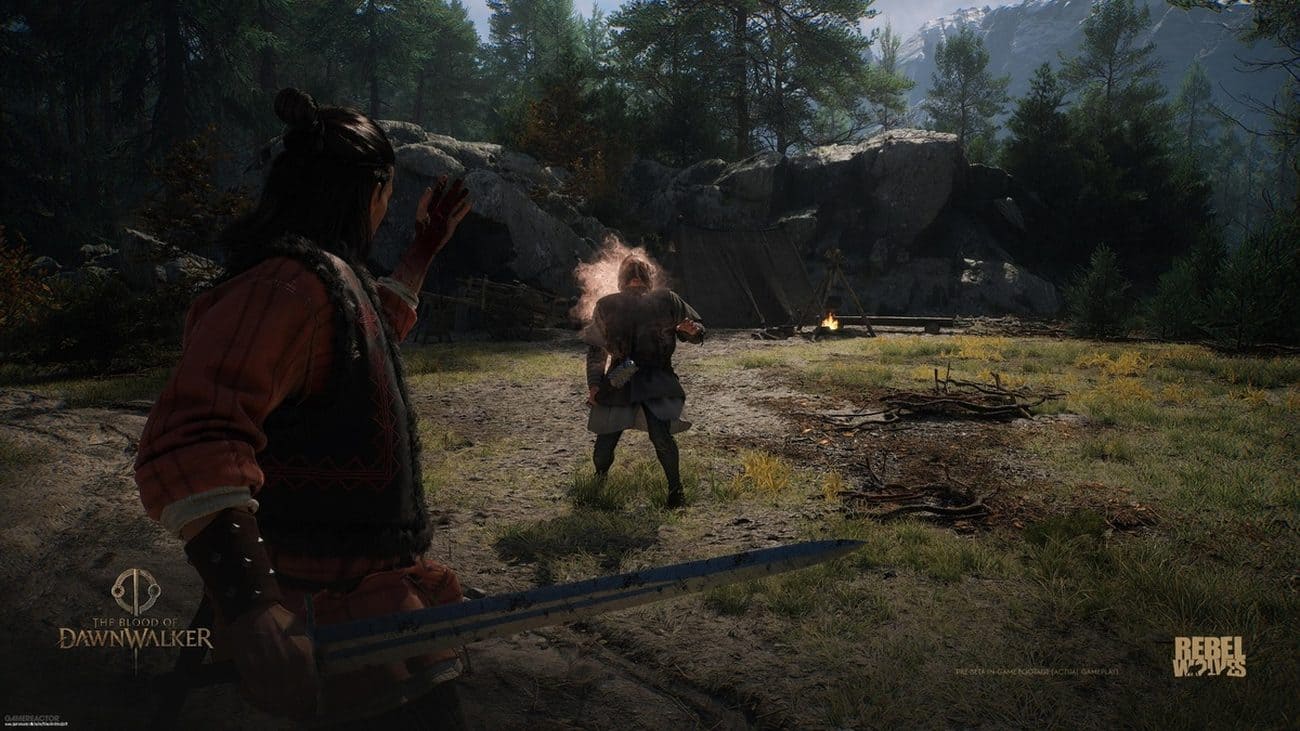 Scena di gameplay di The Blood of Dawnwalker nel suo mondo dark fantasy medievale