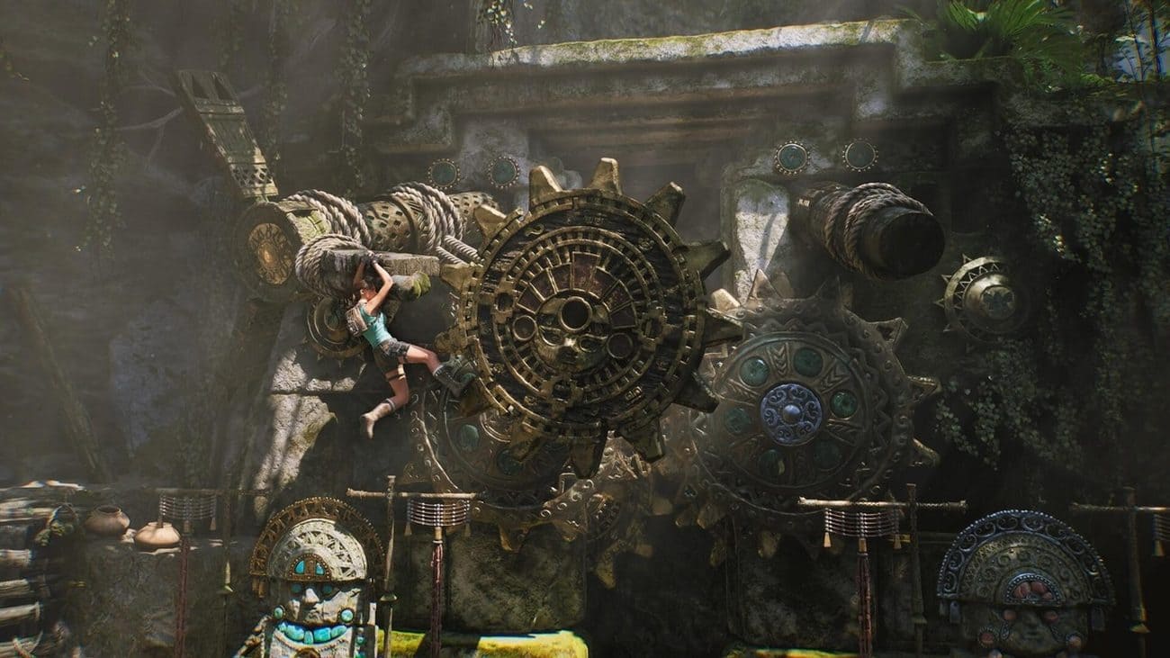 Lara Croft impegnata in un enigma ambientale di Tomb Raider Legacy of Atlantis