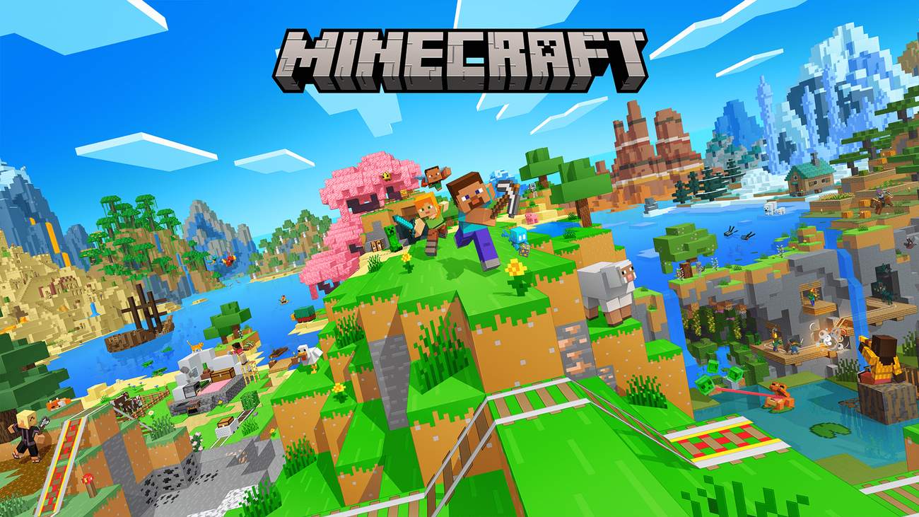 Il mondo di Minecraft con biomi, costruzioni e personaggi da esplorare