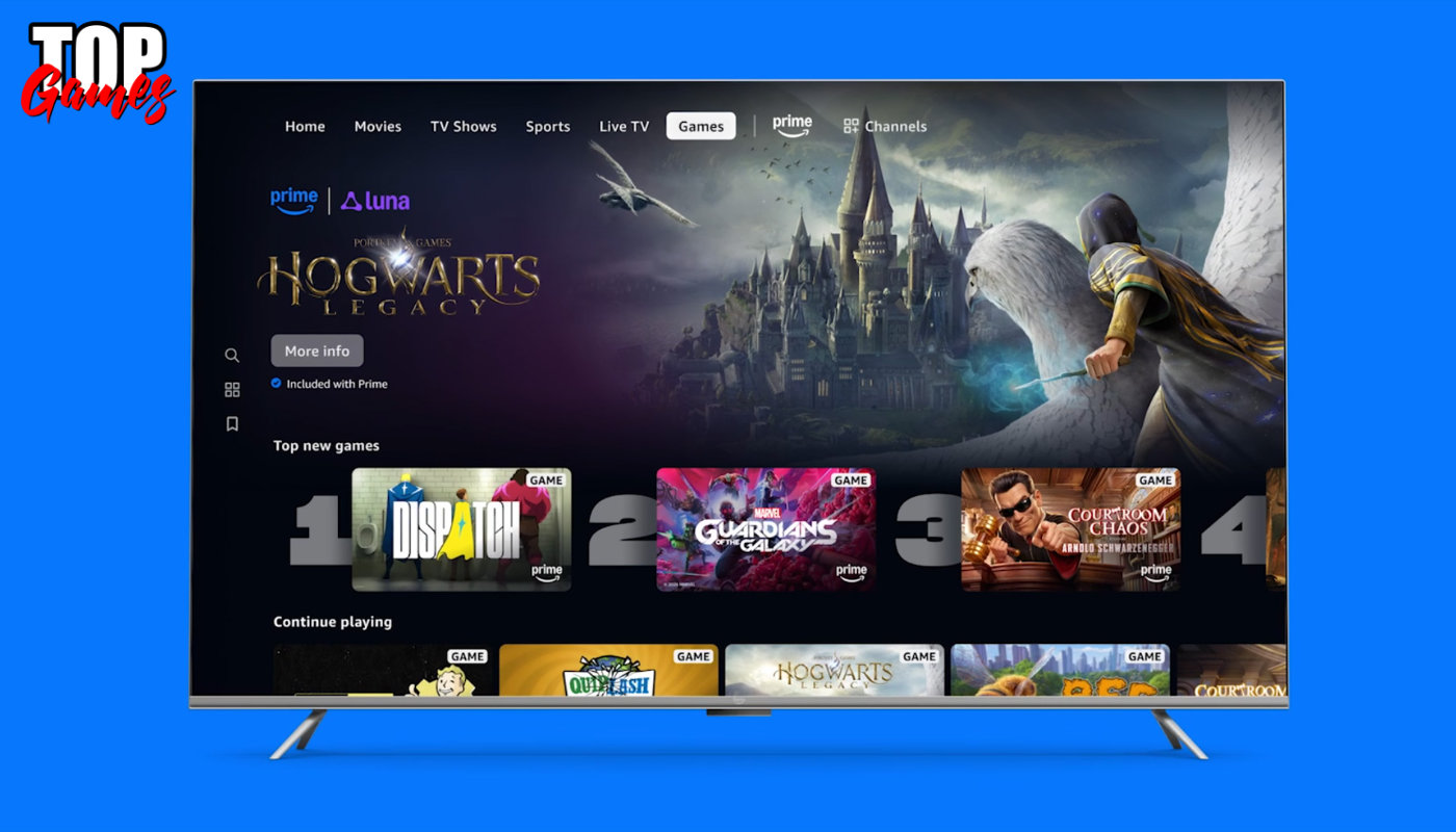Amazon Luna su Prime Video con Hogwarts Legacy nella schermata promozionale della TV