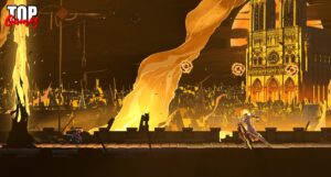 Rose davanti alla cattedrale nella Parigi in fiamme di Castlevania Belmont’s Curse