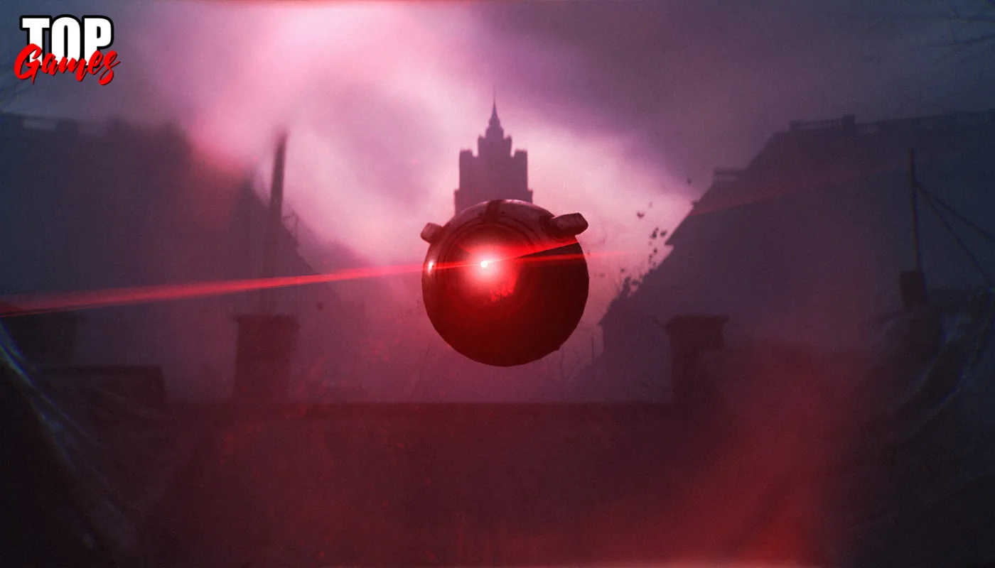 Drone con luce rossa davanti alle rovine in Cronos Lazarus