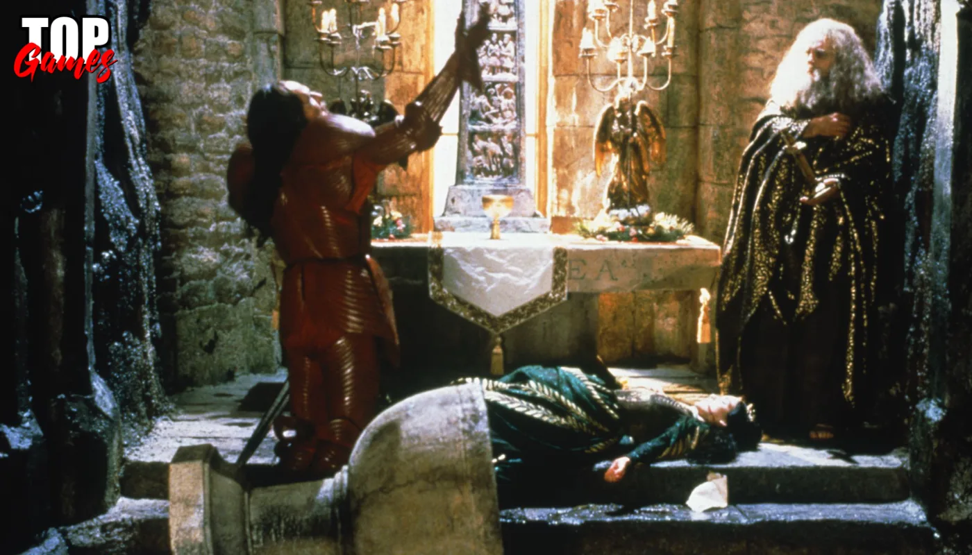 Vlad con la armatura rossa davanti al sacerdote nel prologo di Dracula