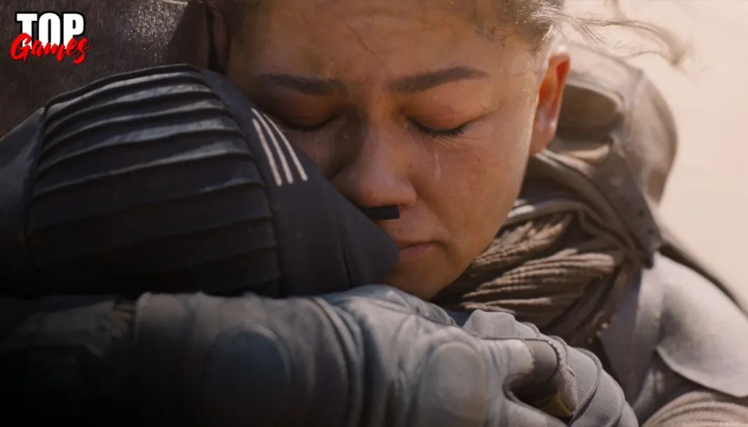 Dune Parte Tre il trailer finale mette Paul contro il suo impero Chani abbraccia Paul nella copertina ufficiale del trailer finale di Dune Parte Tre