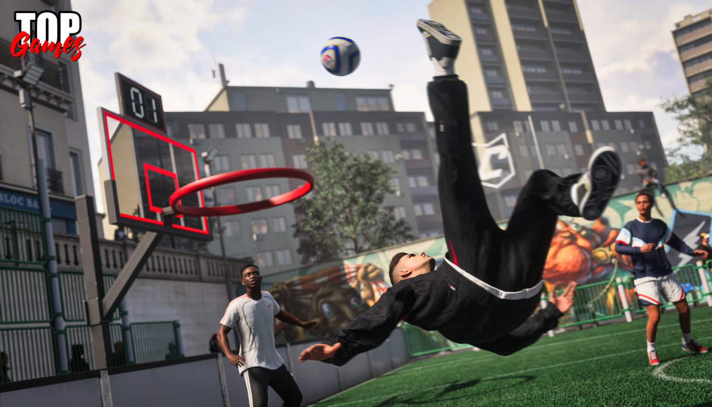 EA Sports FC 27 con una rovesciata su un campo urbano