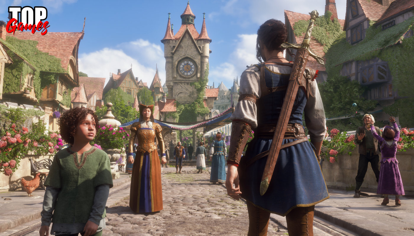 La torre Good Godric tra le case di Bowerstone in Fable