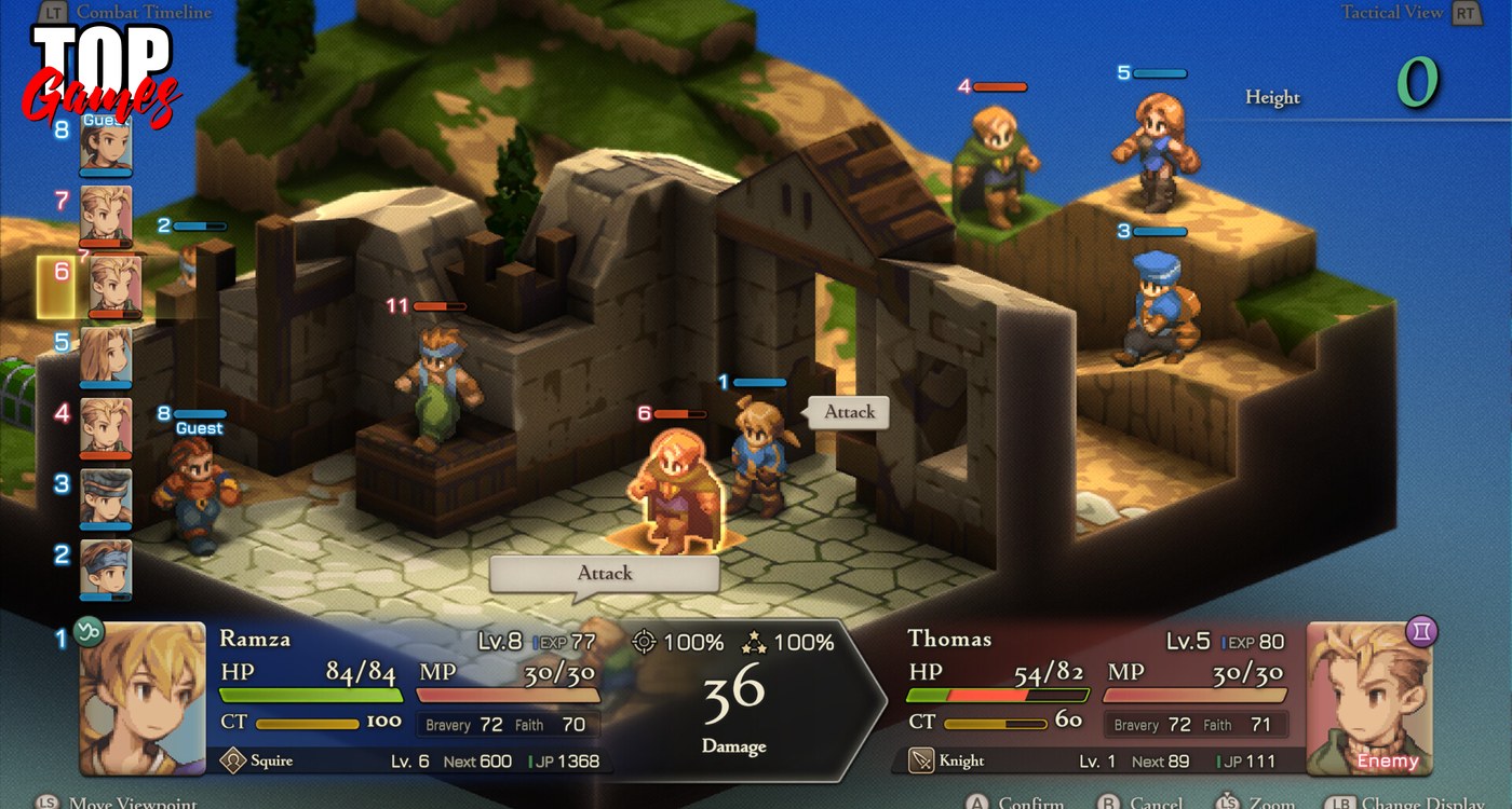 Unità schierate su una mappa di battaglia in Final Fantasy Tactics The Ivalice Chronicles