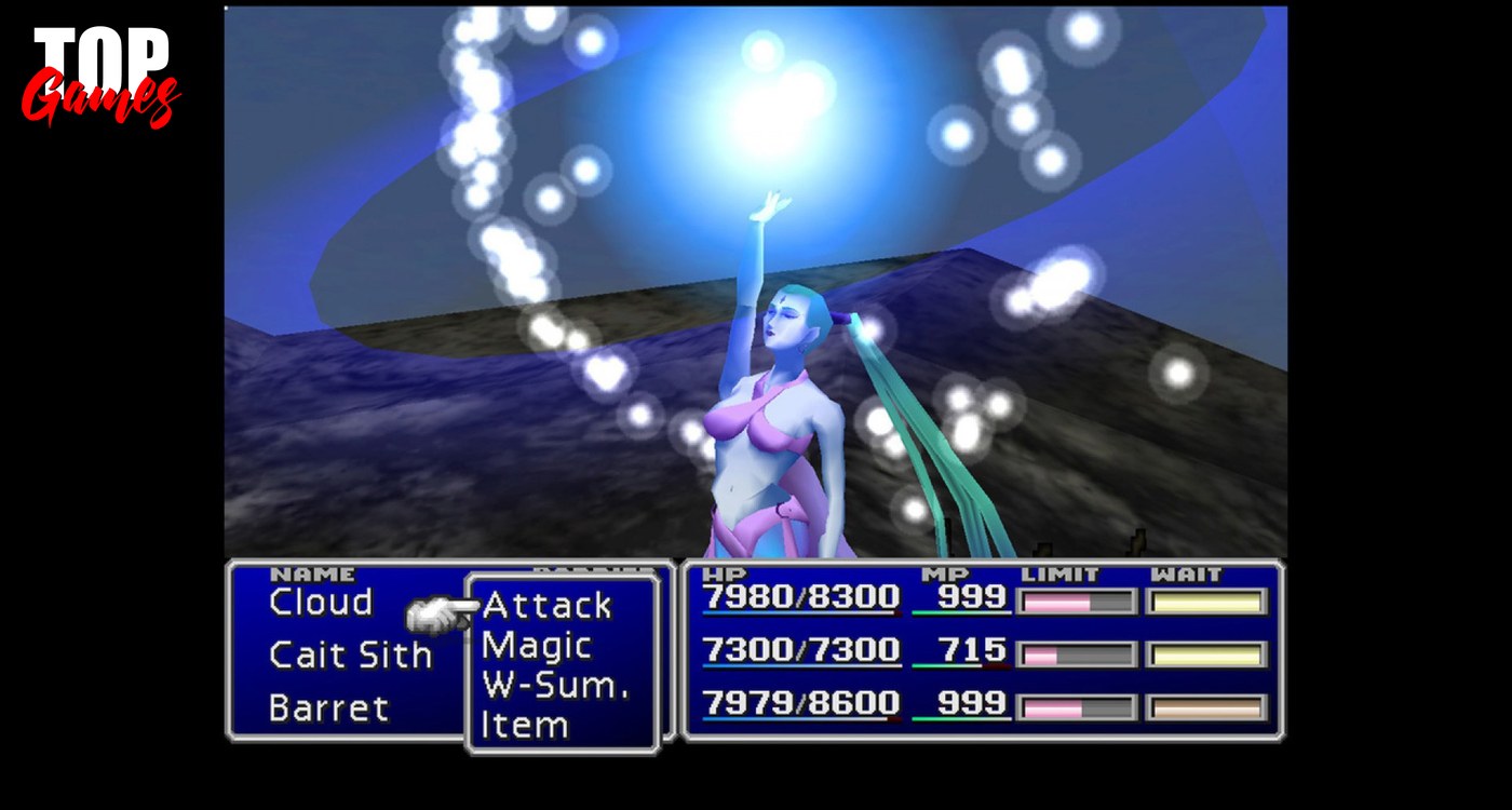 Battaglia di Final Fantasy VII con Cait Sith elencato nel gruppo attivo