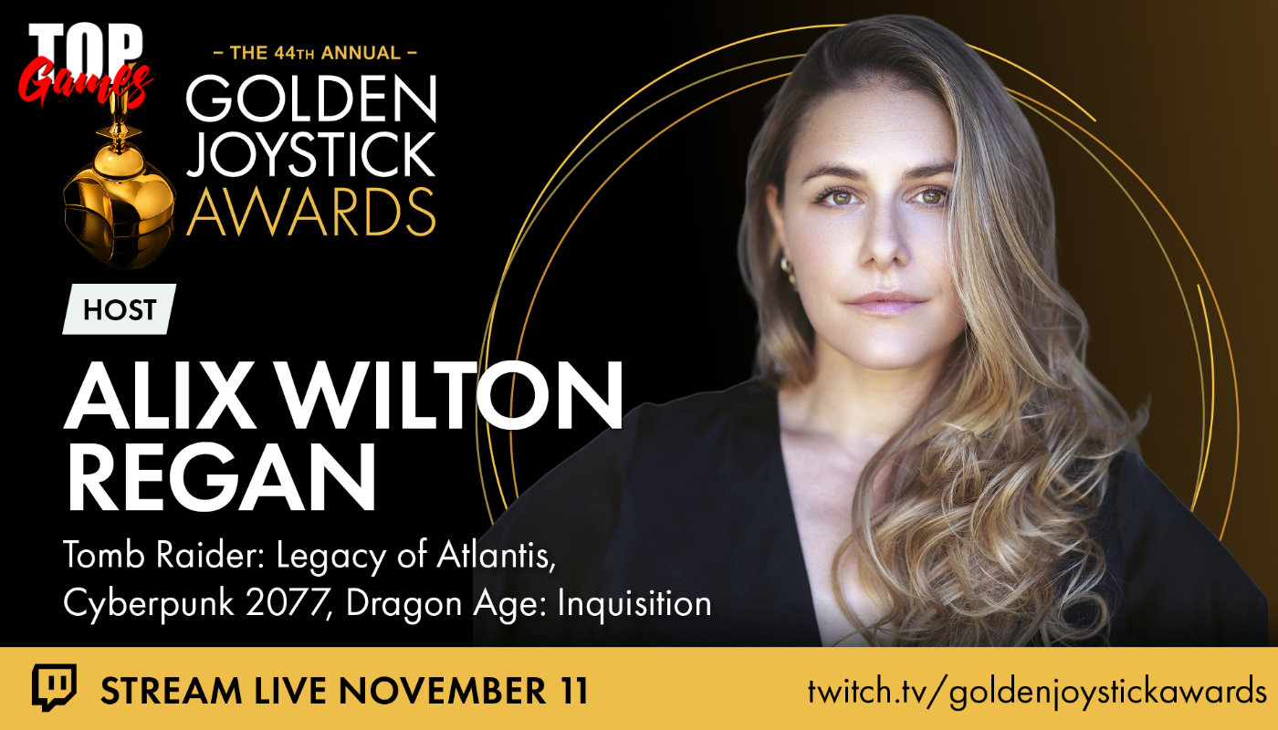 Alix Wilton Regan nella grafica ufficiale della conduttrice dei Golden Joystick Awards 2026