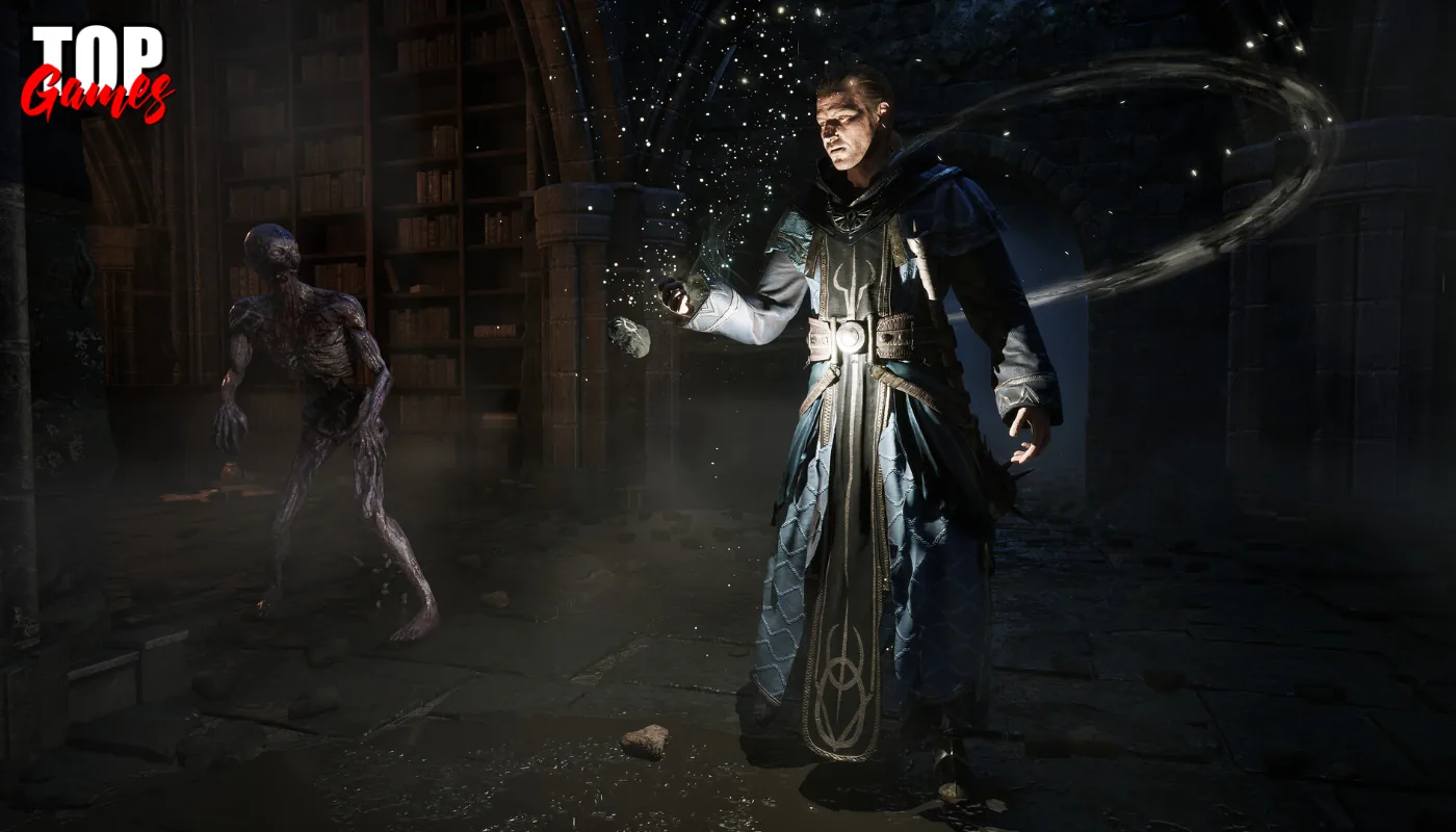 Il protagonista usa la magia vicino a una creatura in Gothic Remake