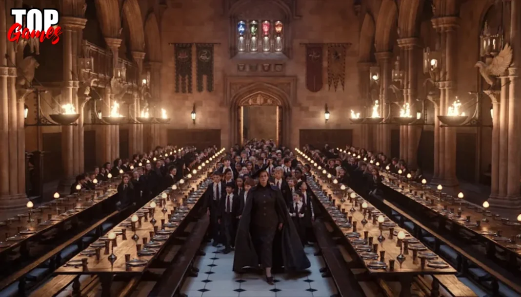 Harry Potter svela i fantasmi e la voce del Cappello Parlante La professoressa McGranitt nella Sala Grande della serie Harry Potter