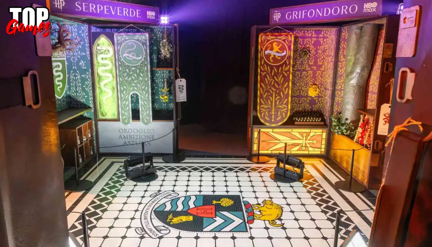 Bauli di Serpeverde e Grifondoro nel padiglione HBO Max di Harry Potter a Lucca