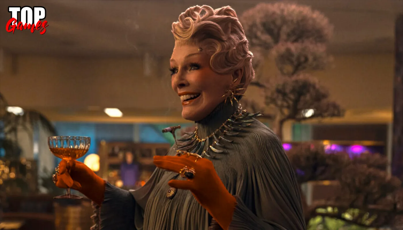 Personaggio di Capitol con abito elegante in Hunger Games L alba sulla mietitura