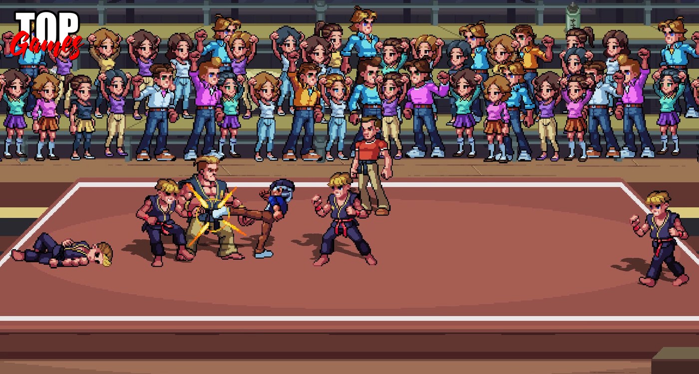 Personaggi e combattimento in pixel art di The Karate Kid Street Rumble