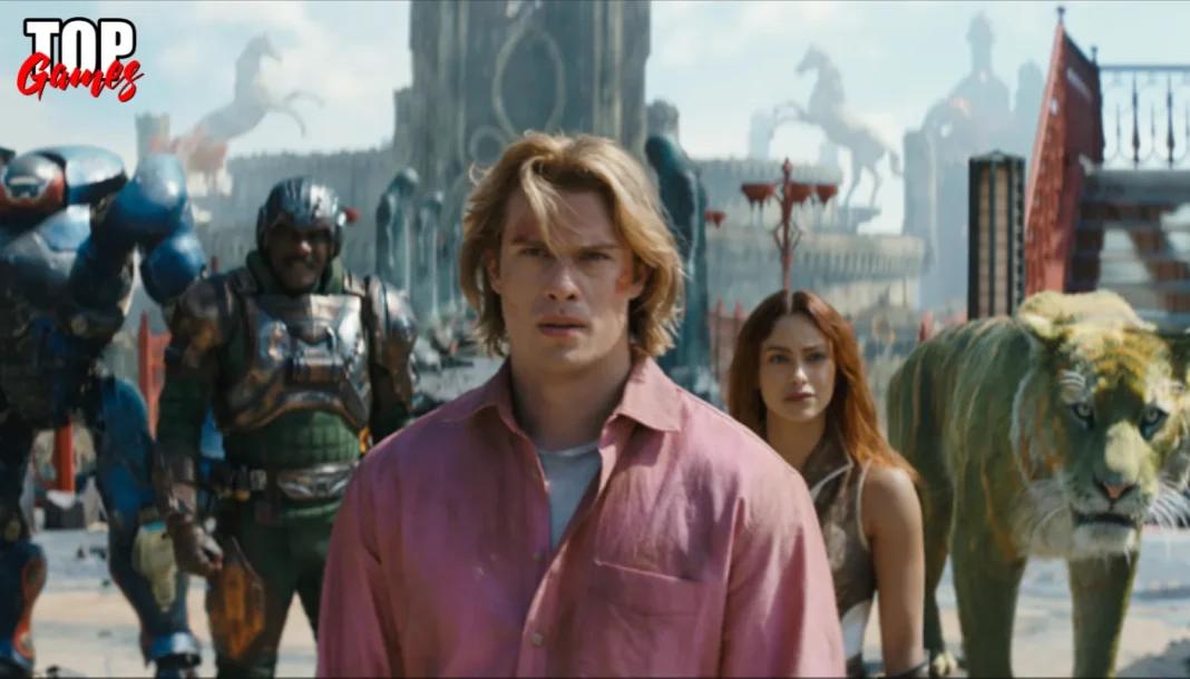 Nicholas Galitzine con Teela Man At Arms Roboto e Cringer in Masters of the Universe