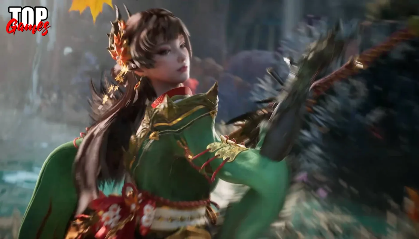 Avventuriera con equipaggiamento verde in Monster Hunter Outlanders
