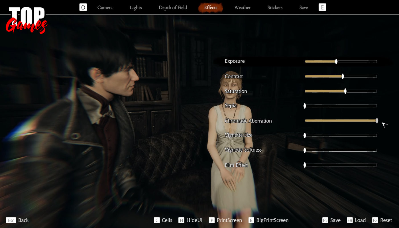 Strumenti della modalità foto di Pathologic 3 con personaggi in scena