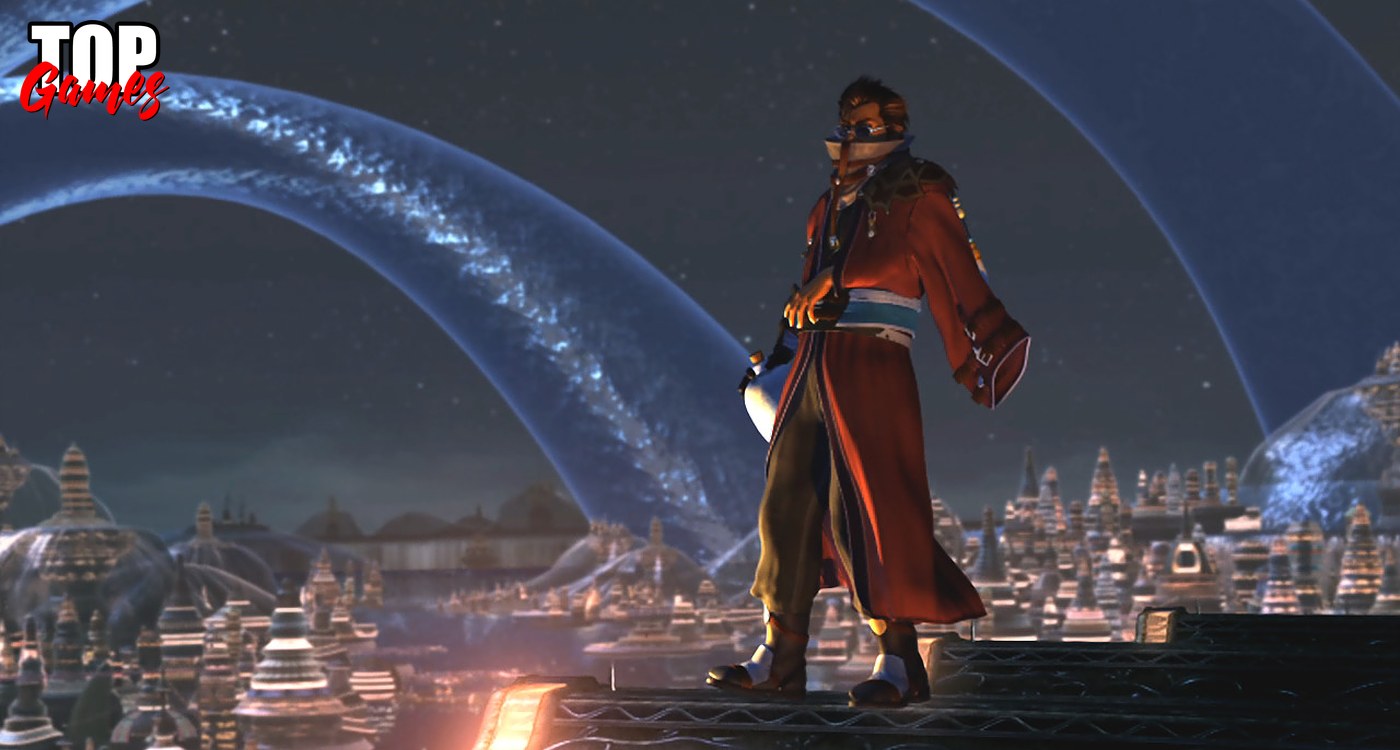 Tidus osserva una città illuminata in Final Fantasy X HD Remaster