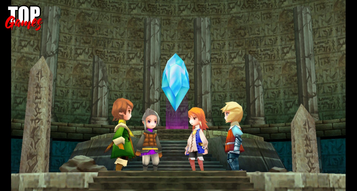 I quattro protagonisti davanti a un cristallo in Final Fantasy III 3D Remake