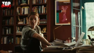 Claire Danes come Aggie alla scrivania nella prima stagione di The Beast in Me