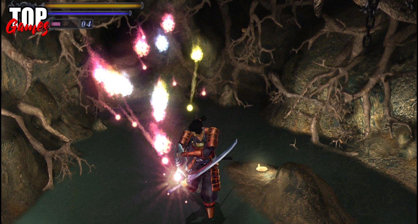 Samanosuke assorbe le anime con il guanto Oni in Onimusha Warlords