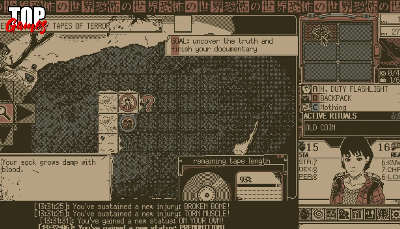 Makoto esplora il bosco nella modalità Scenario di World of Horror